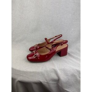 A New Day Red Patent Slingback Block Heel Horsebit Mary Jane Pumps Womens 8